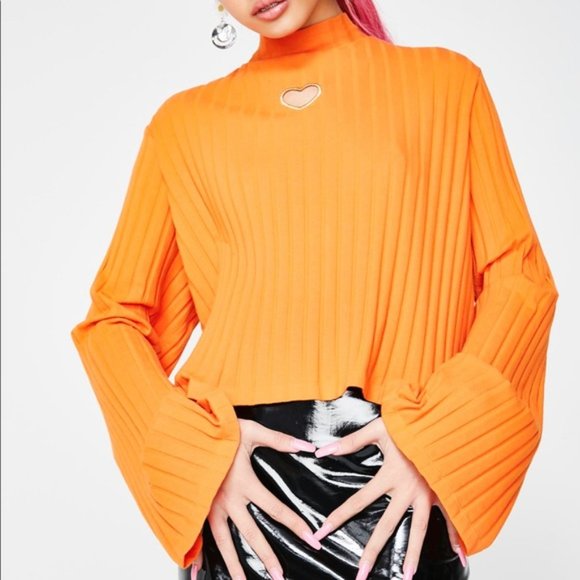 Lazy Oaf Tops - Lazy Oaf Orange Heart All Out Top Long Sleeve M/L